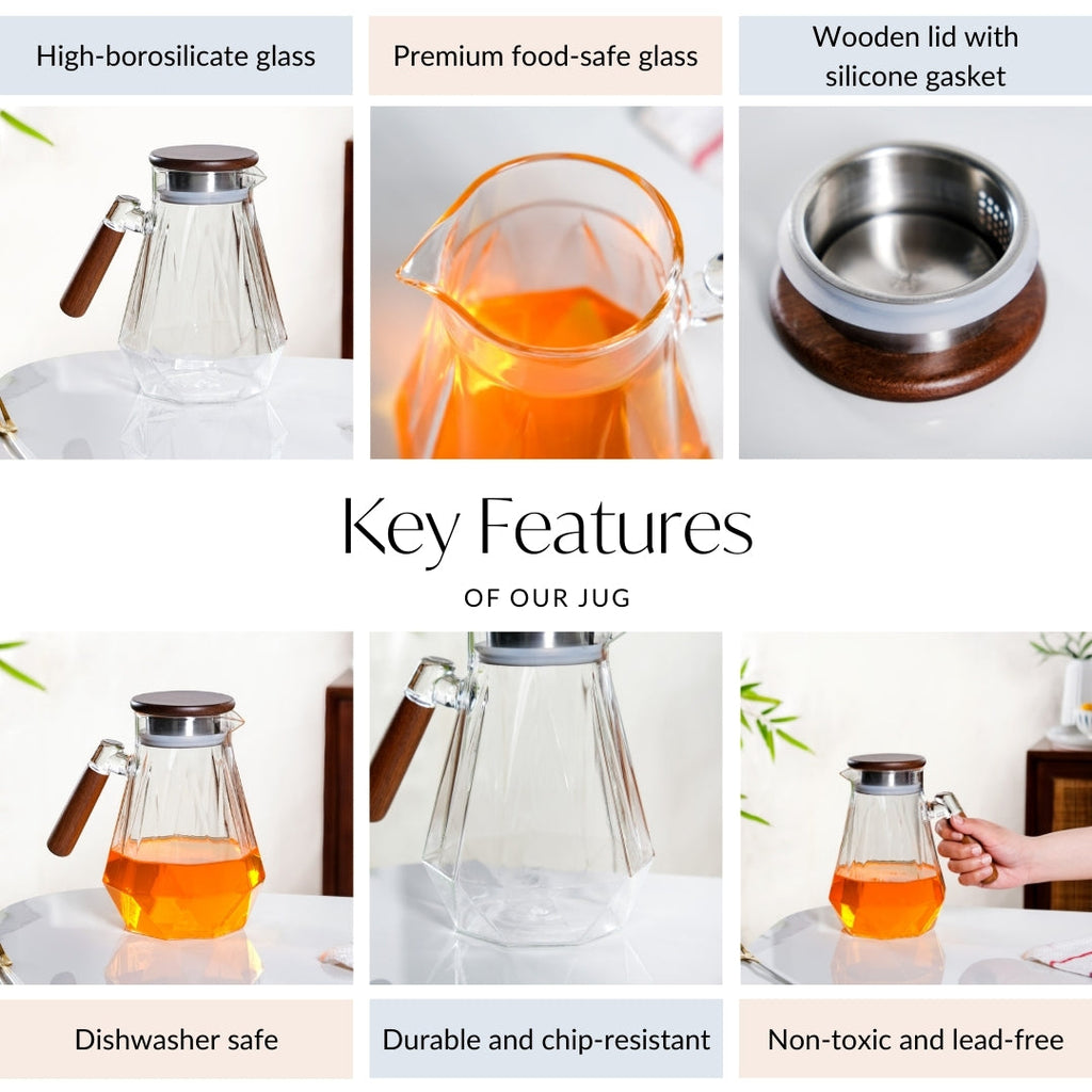 Modern Borosilicate Juice Jar With Fusion Handle 1350ml