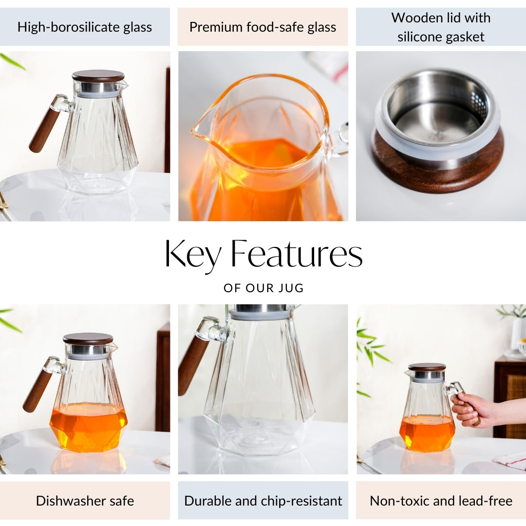 Modern Borosilicate Juice Jar With Fusion Handle 1350ml
