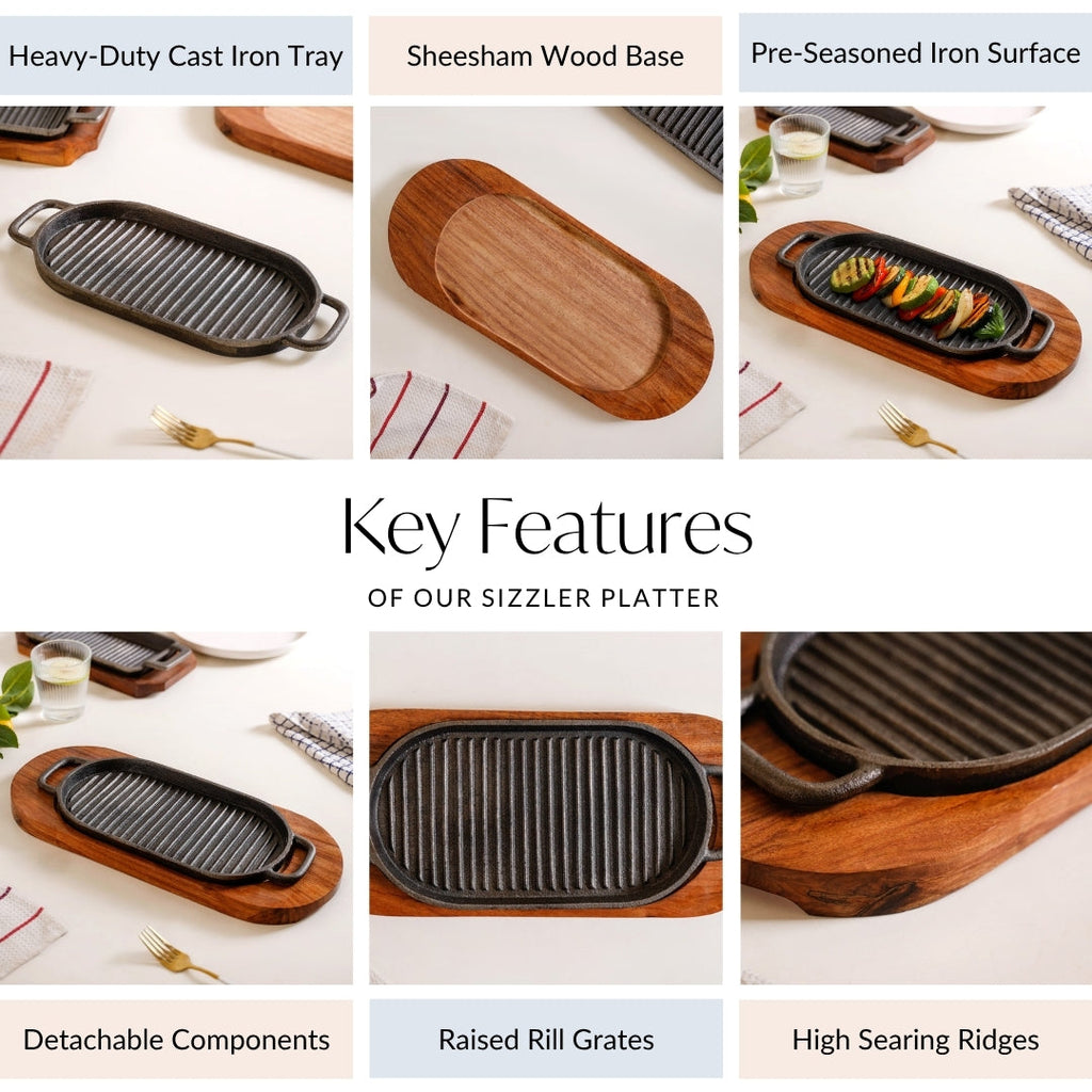 Barbecue Grill Plate With Seesham Wood Base