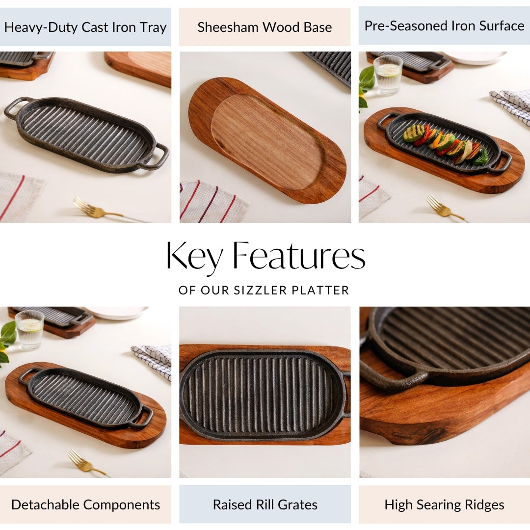 Barbecue Grill Plate With Seesham Wood Base