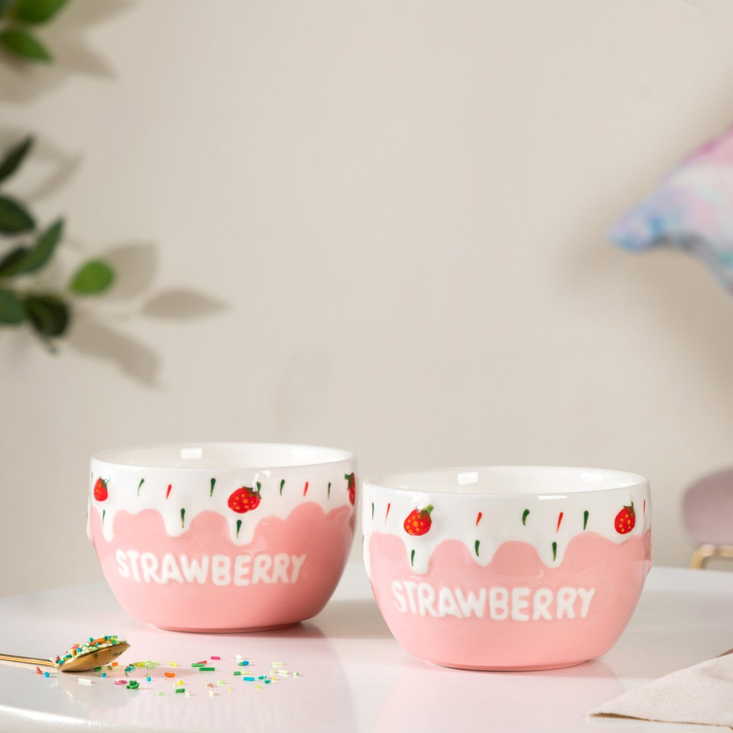 Light Pink Strawberry Side Bowl Set Of 2 400 ml