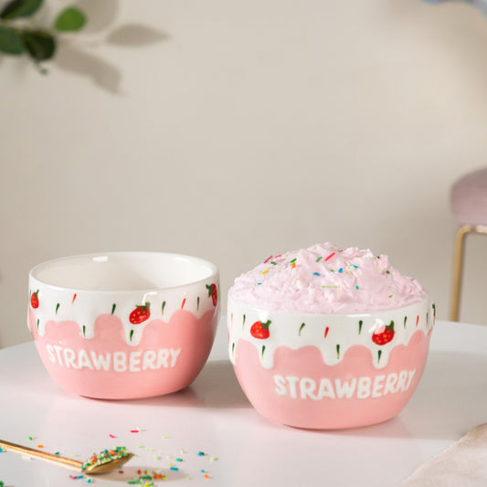 Light Pink Strawberry Side Bowl Set Of 2 400 ml