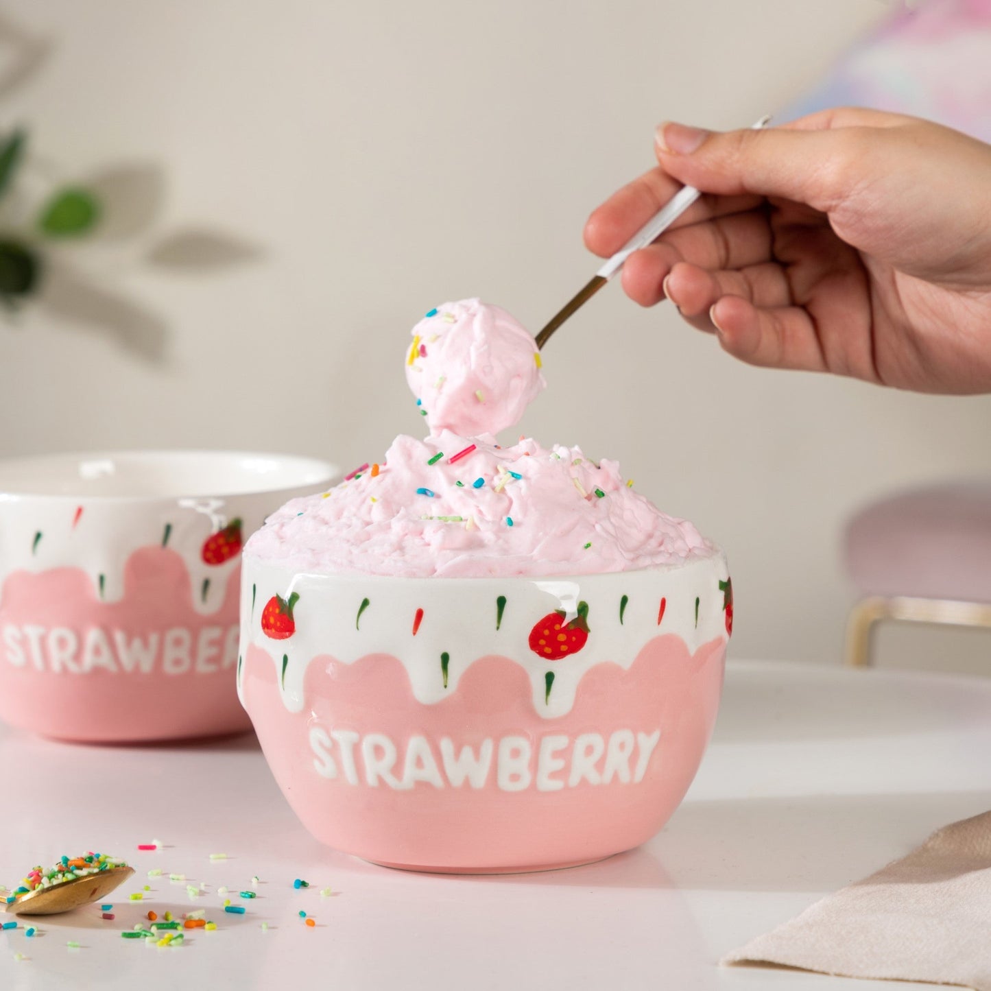 Light Pink Strawberry Side Bowl Set Of 2 400 ml