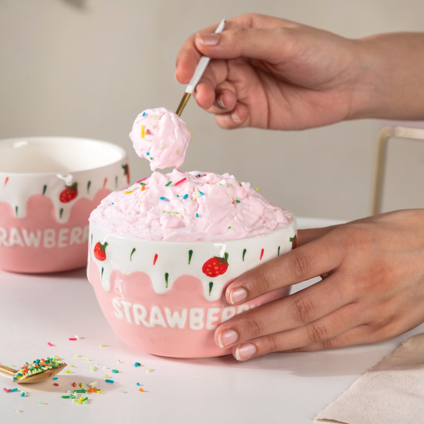 Light Pink Strawberry Side Bowl Set Of 2 400 ml