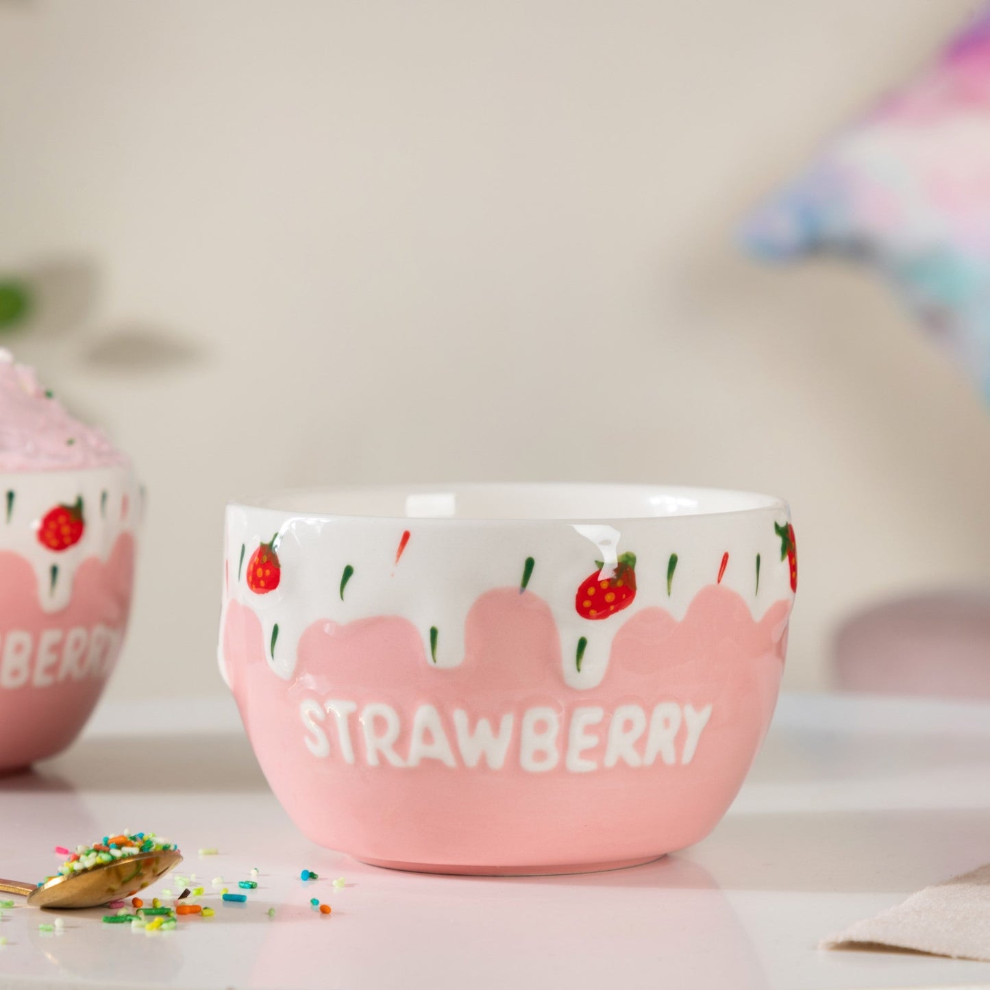 Light Pink Strawberry Side Bowl Set Of 2 400 ml
