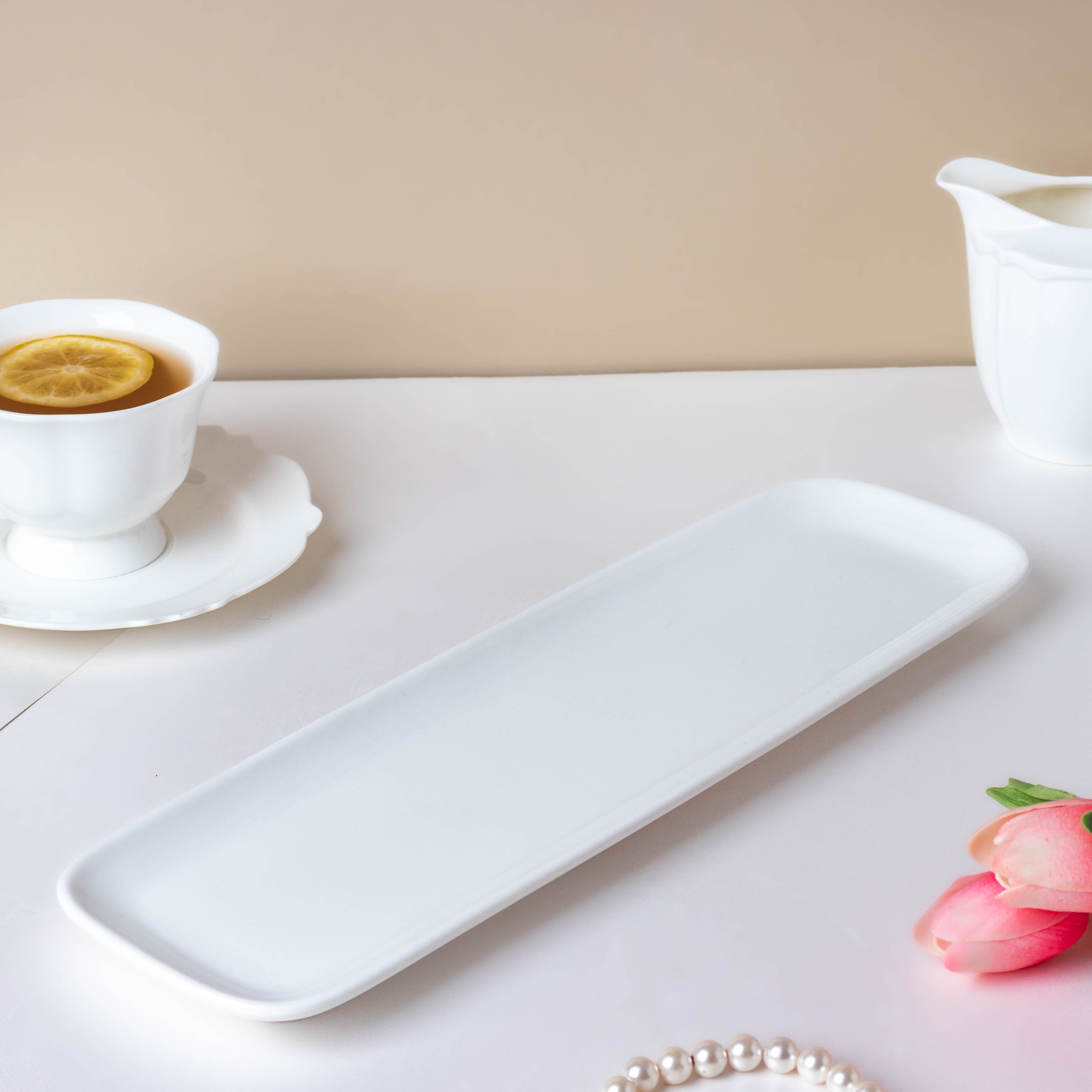 Serena Snowy White Long Platter 14 Inch