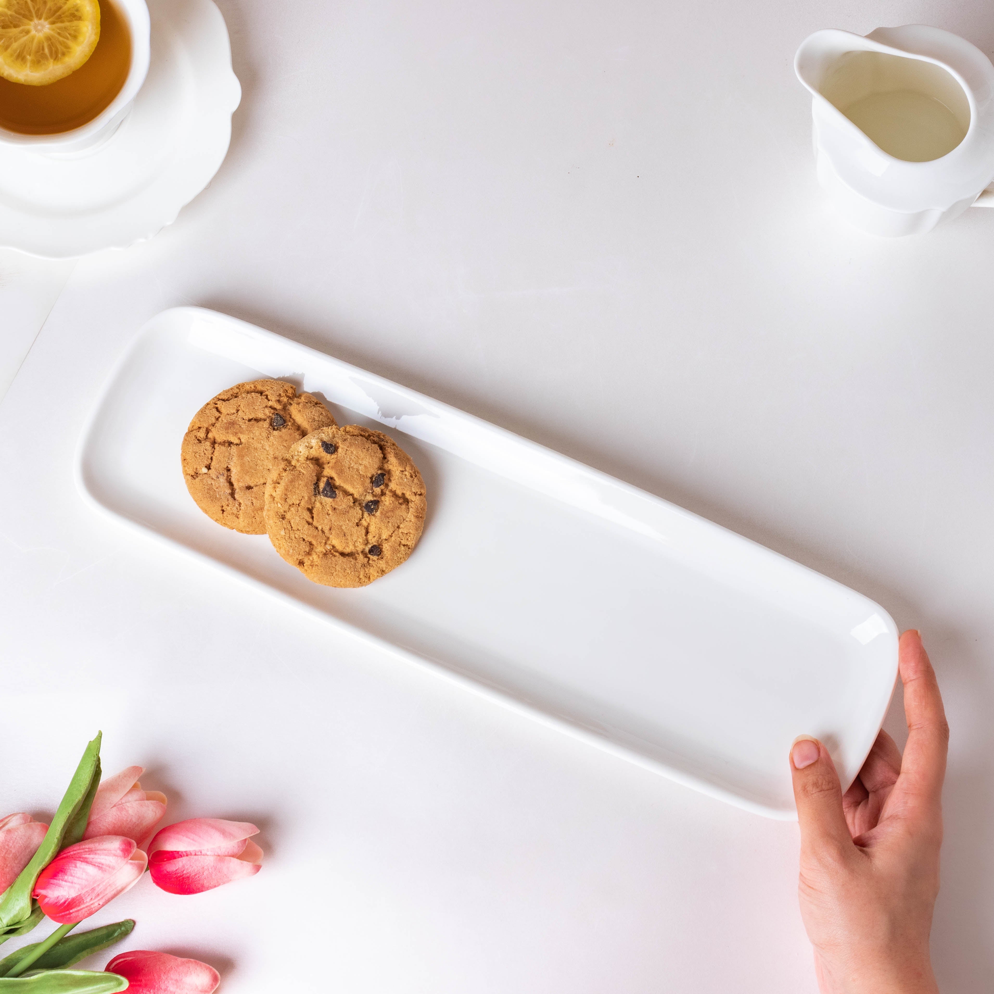 Serena Snowy White Long Platter 14 Inch