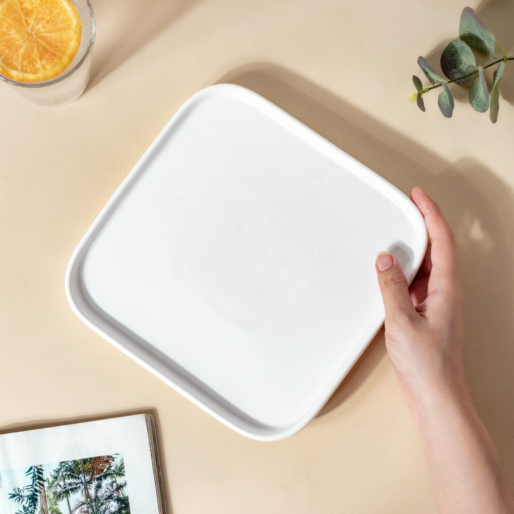 Ceramic Square Dining Plate White