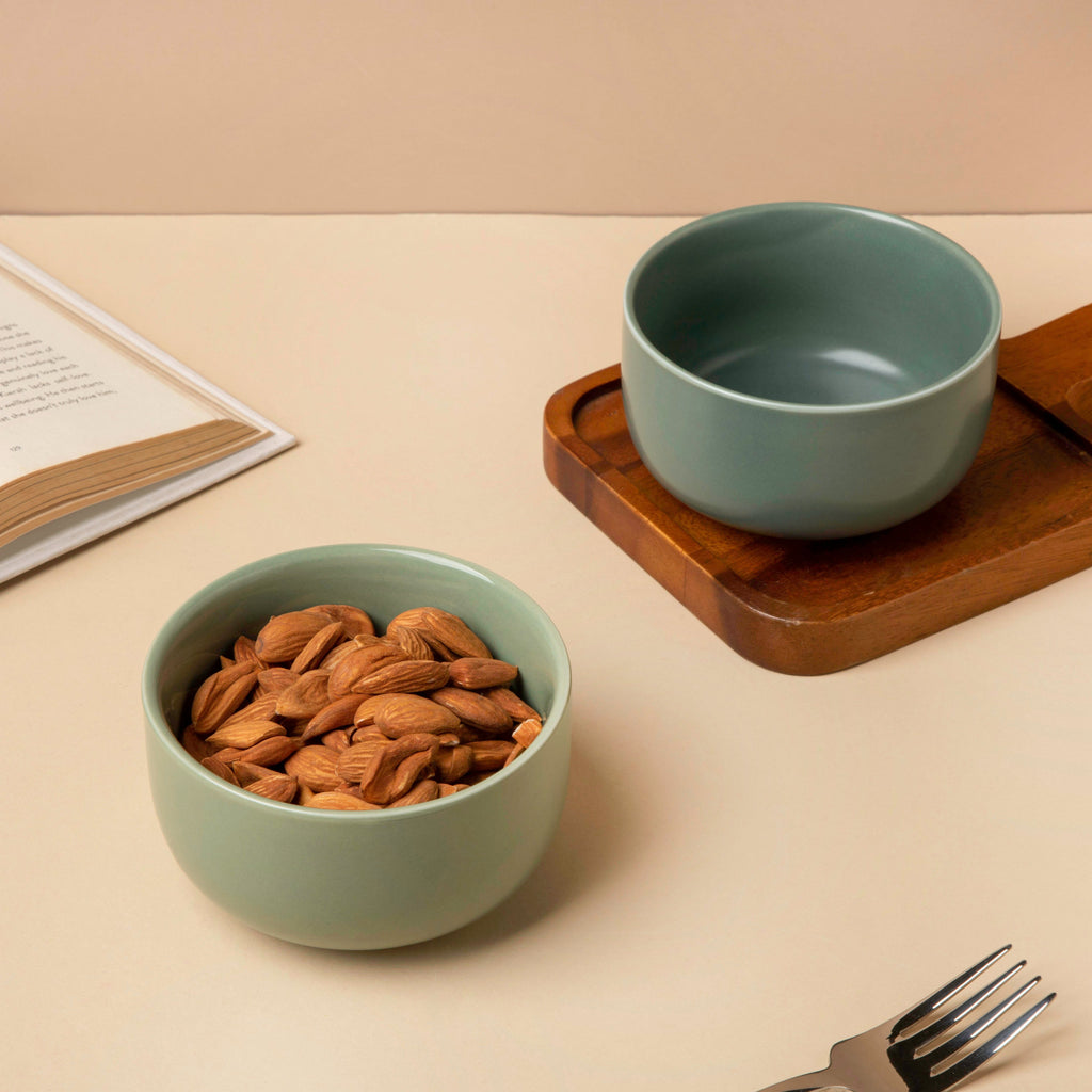 Riona Ceramic Dessert Bowl Matte Green