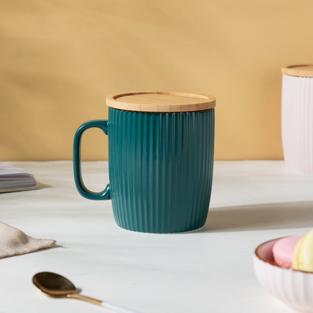 Ceramic Mug with Wooden Lid Green