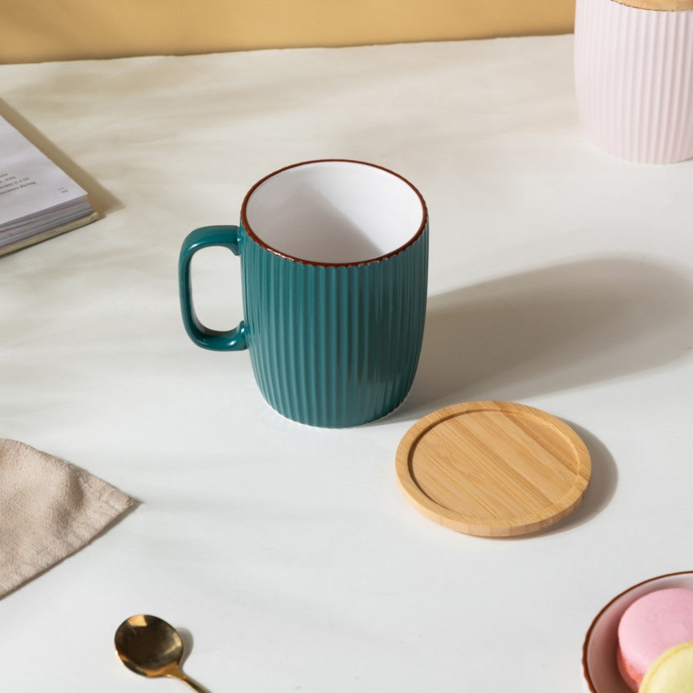 Ceramic Mug with Wooden Lid Green