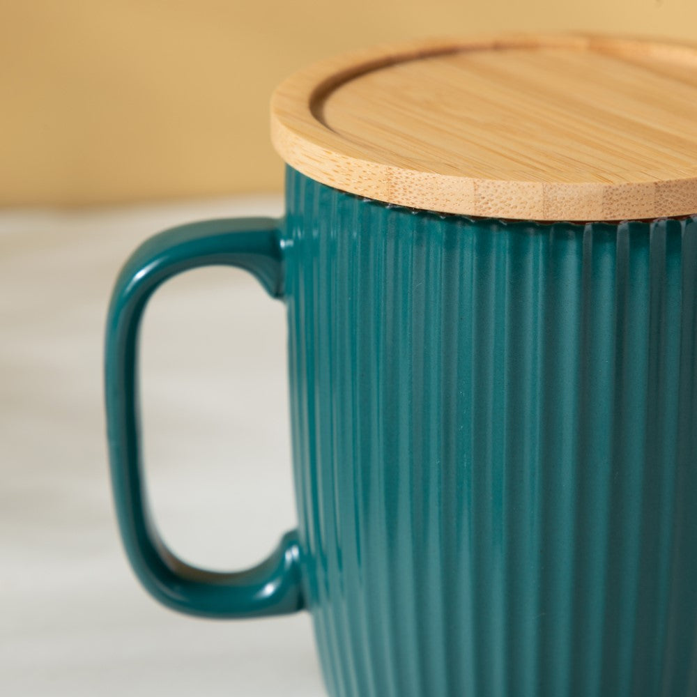 Ceramic Mug with Wooden Lid Green