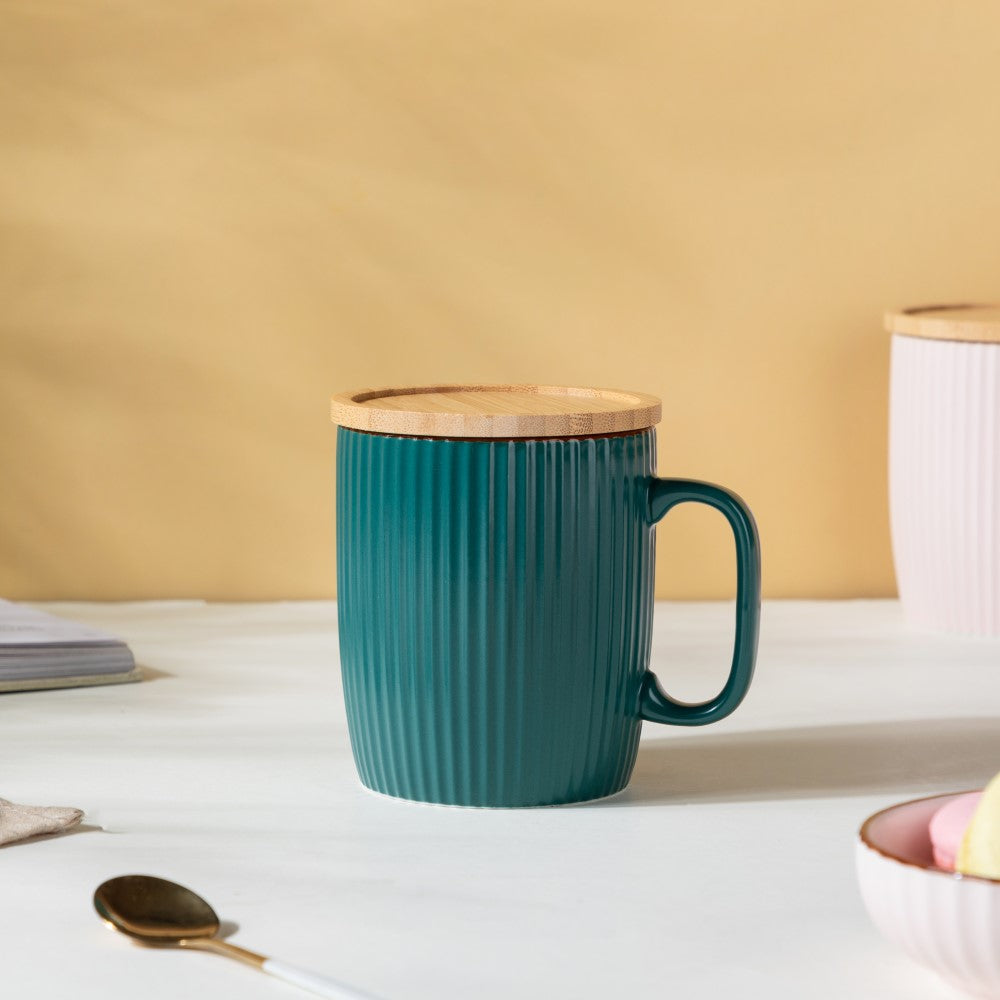 Ceramic Mug with Wooden Lid Green