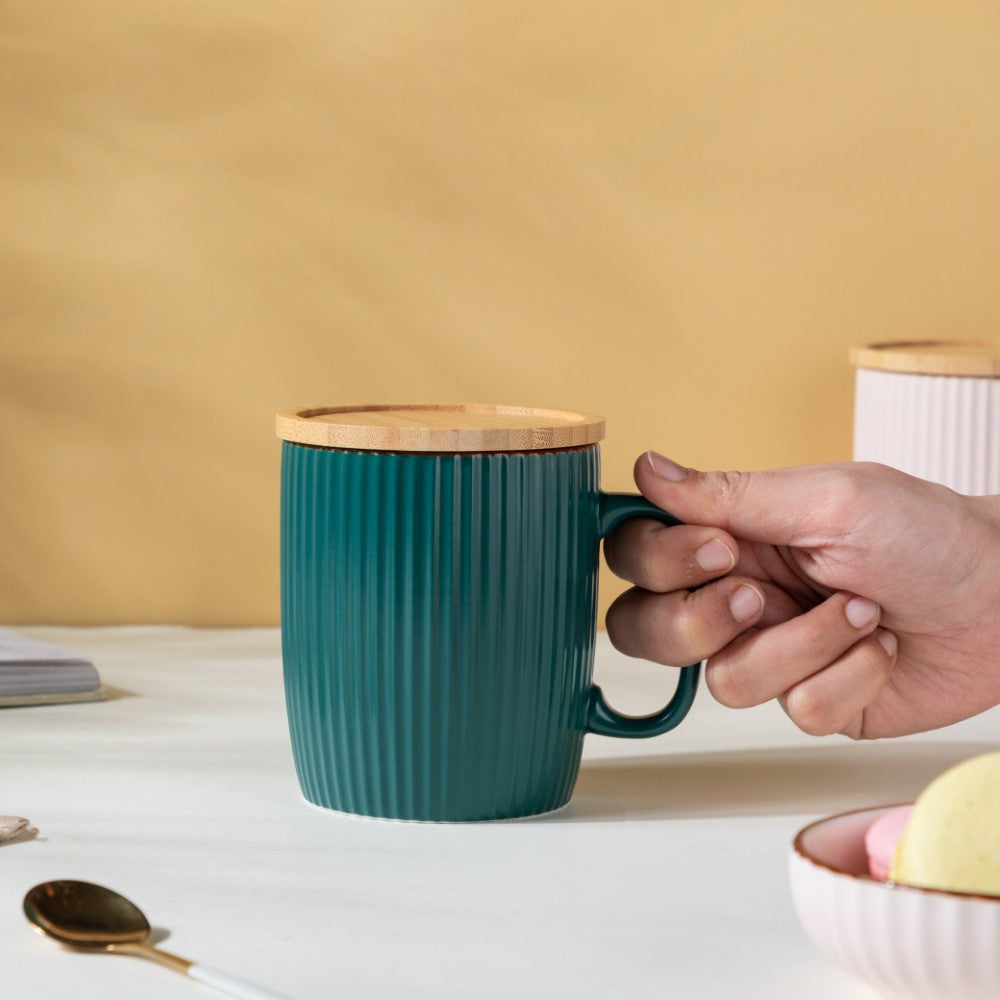 Ceramic Mug with Wooden Lid Green