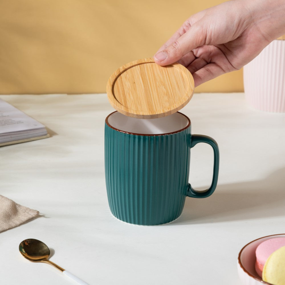 Ceramic Mug with Wooden Lid Green