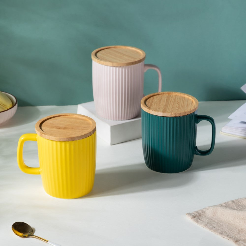 Ceramic Mug with Wooden Lid Green