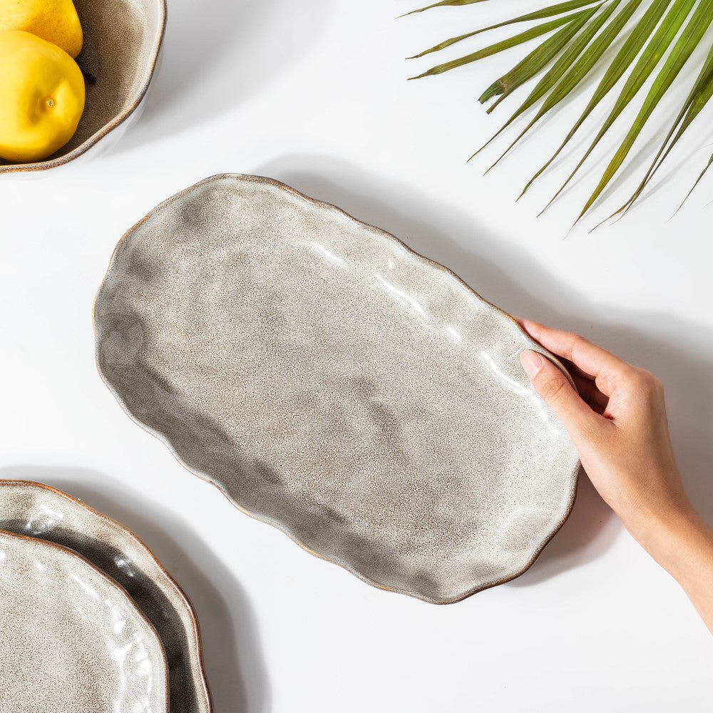 Eclectic Stoneware Long Plate Grey 11.5 Inch