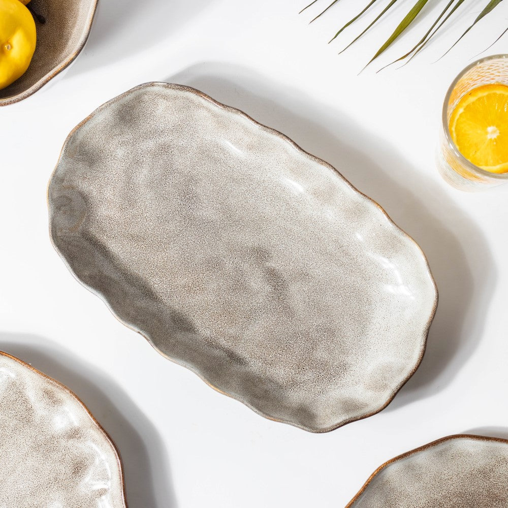 Eclectic Stoneware Long Plate Grey 11.5 Inch