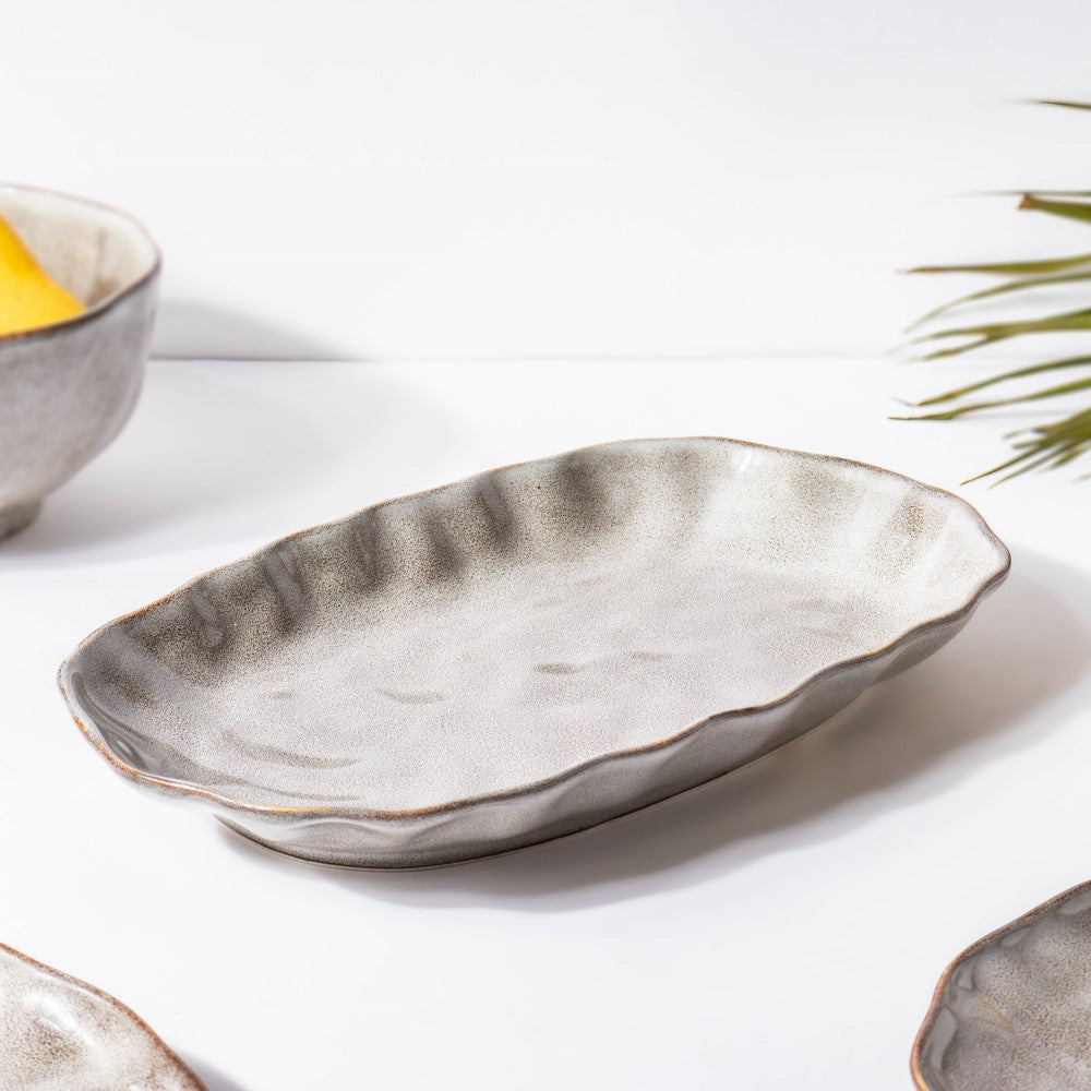 Eclectic Stoneware Long Plate Grey 11.5 Inch