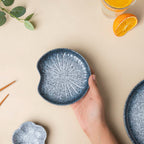 Pebble Glazed Leaf Dessert Plate Blue