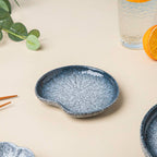 Pebble Glazed Leaf Dessert Plate Blue