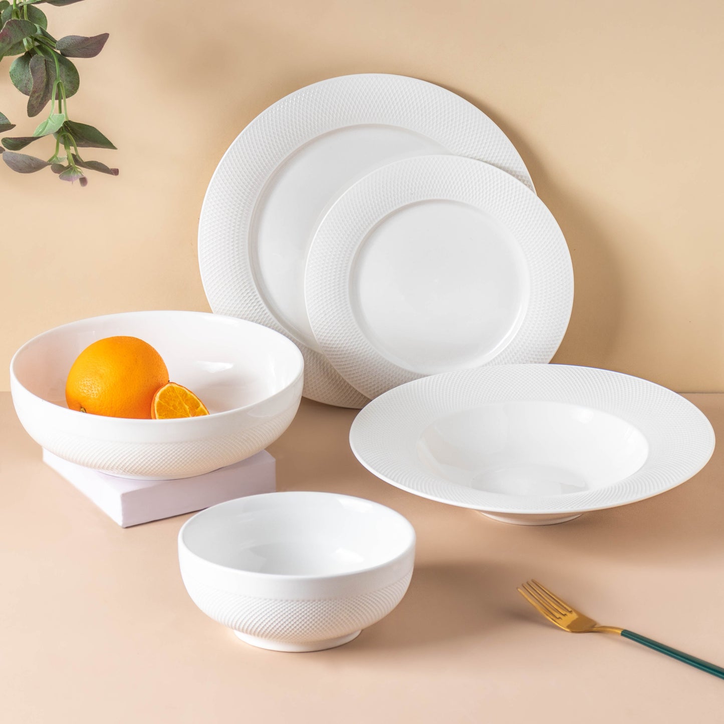 Riona Textured Ceramic Popcorn Bowl White 500 ml