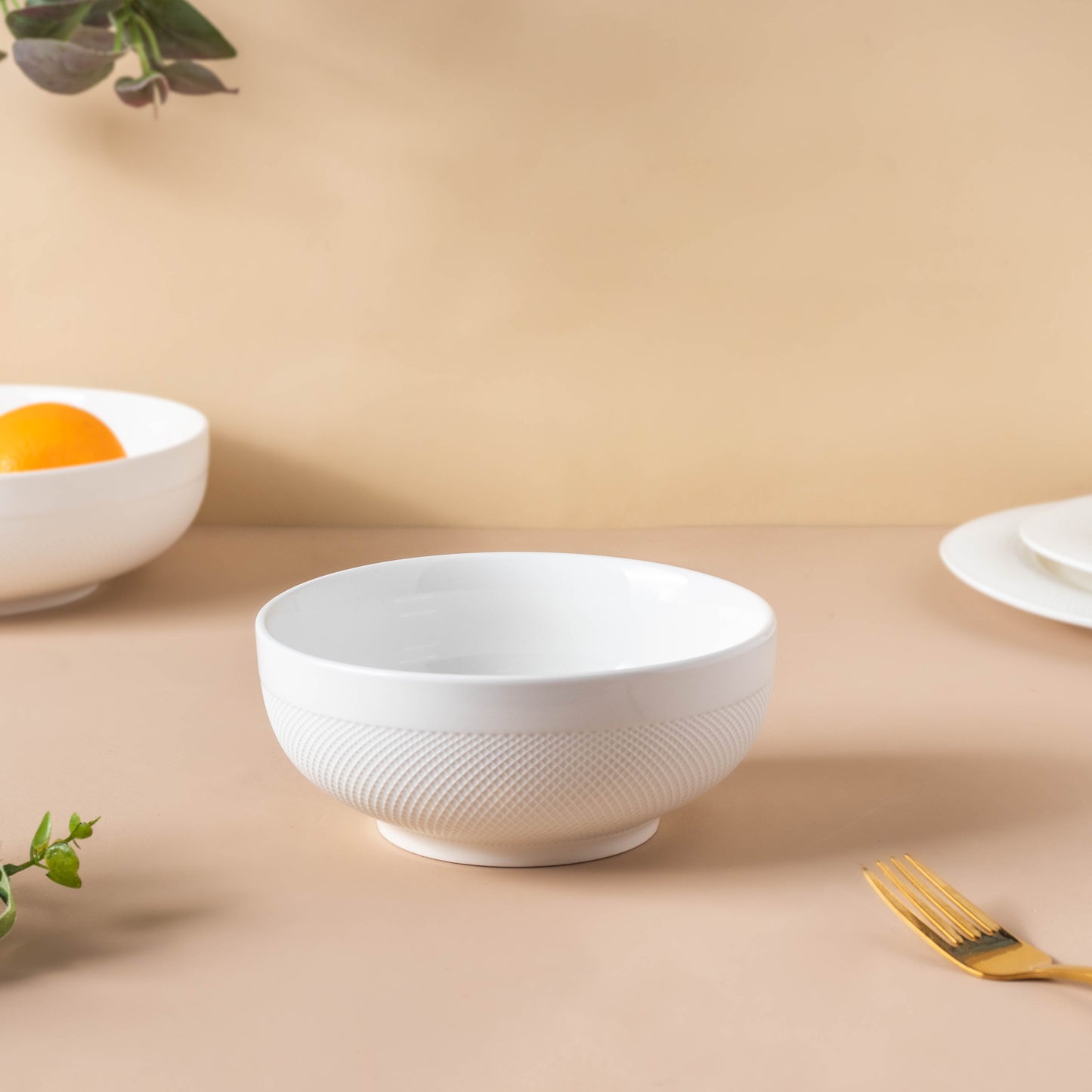 Riona Textured Ceramic Popcorn Bowl White 500 ml