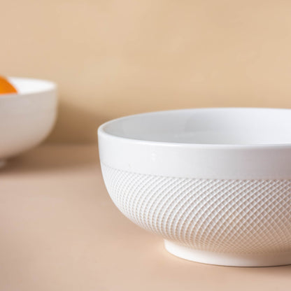 Riona Textured Ceramic Popcorn Bowl White 500 ml
