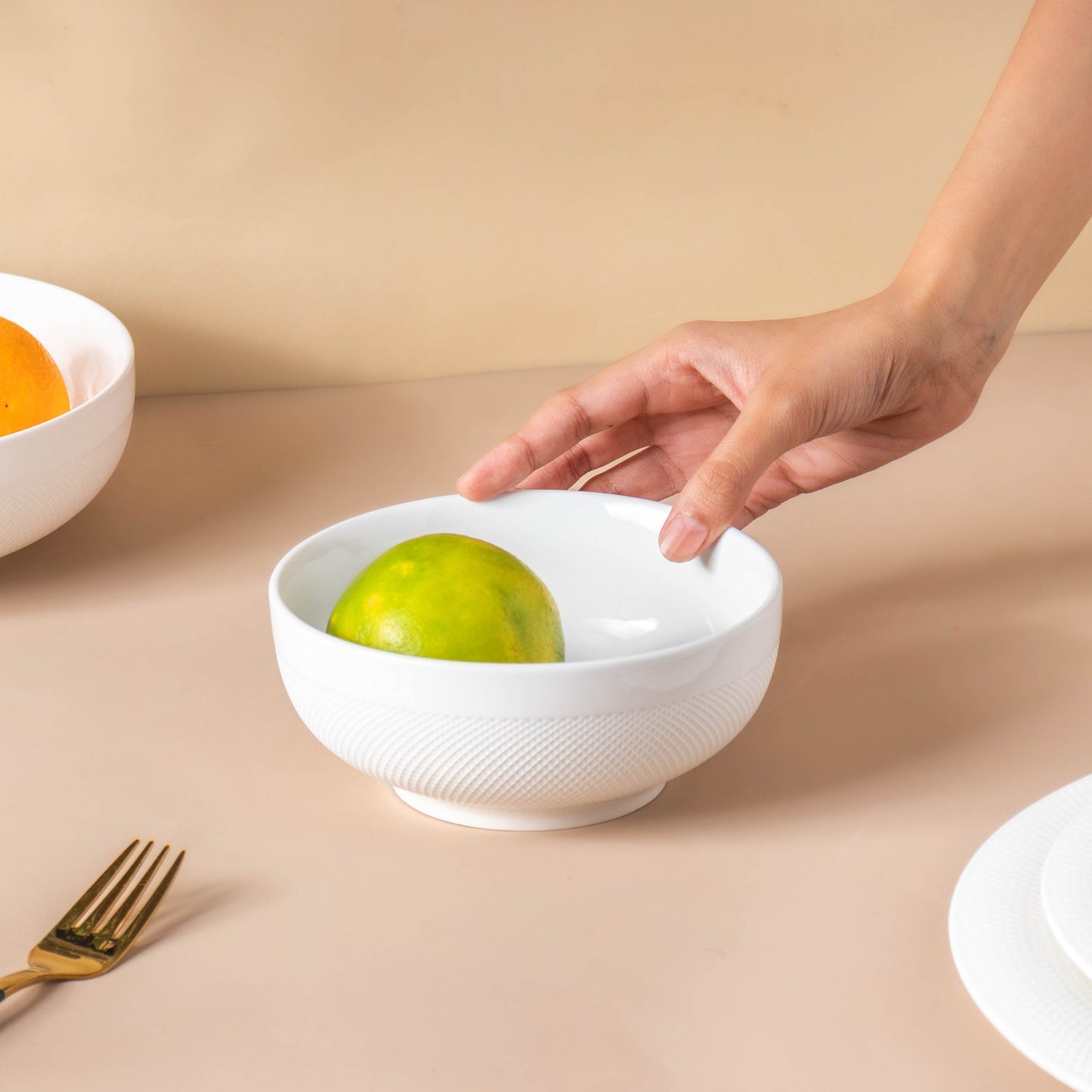 Riona Textured Ceramic Popcorn Bowl White 500 ml