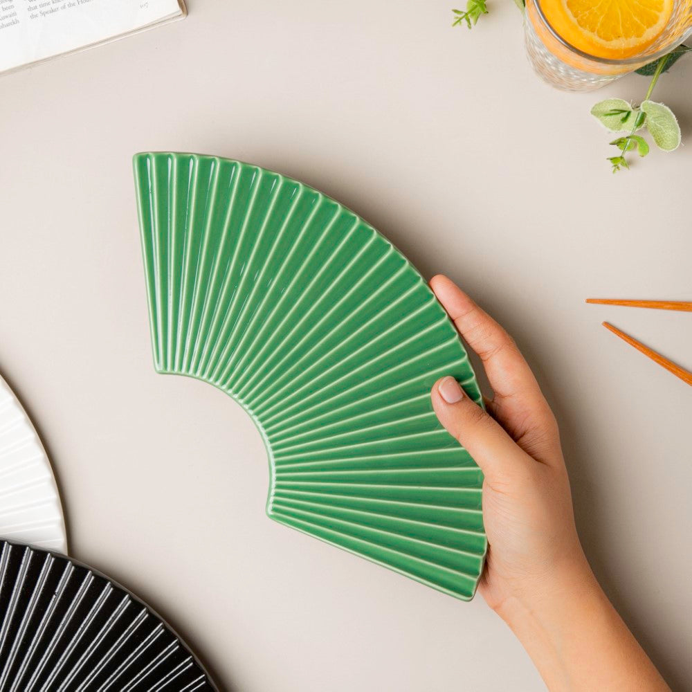 Ogi Fan Ceramic Platter Green