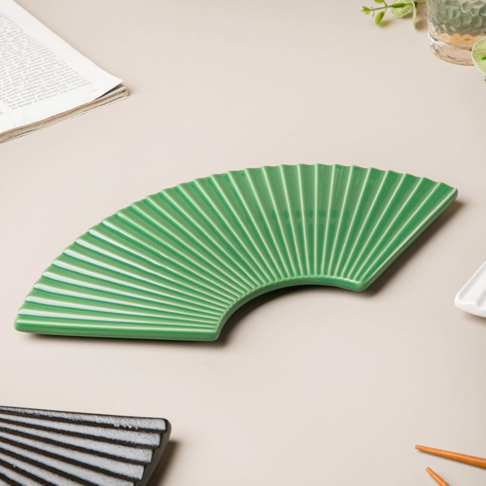 Ogi Fan Ceramic Platter Green