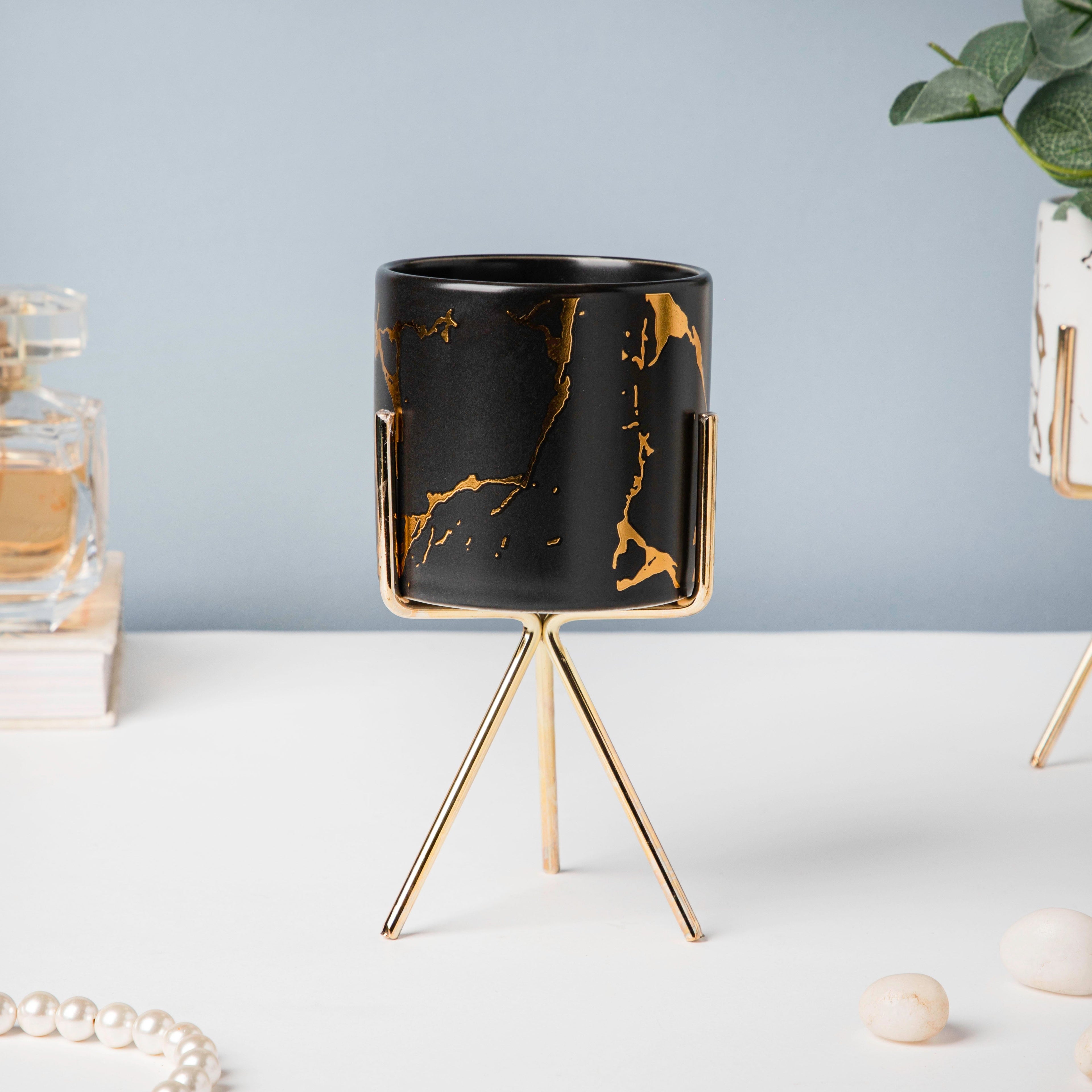 Cacti Frame Marble Ceramic Planter Black