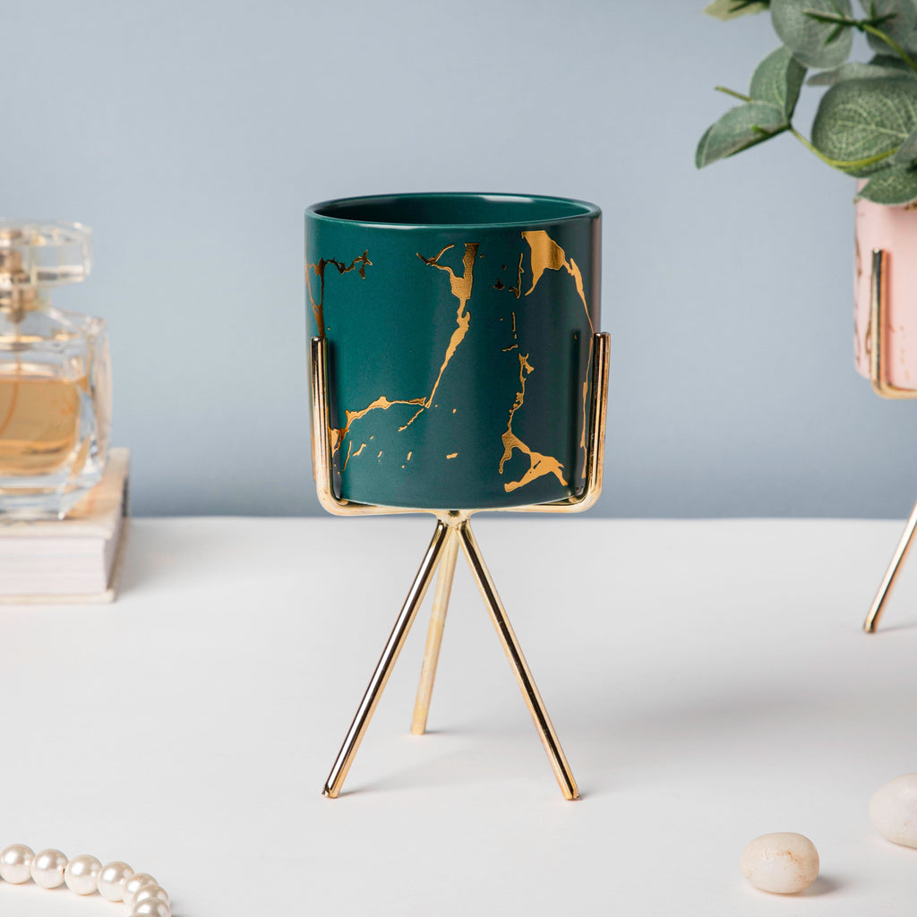Auric Marble Green Planter with Stand Small