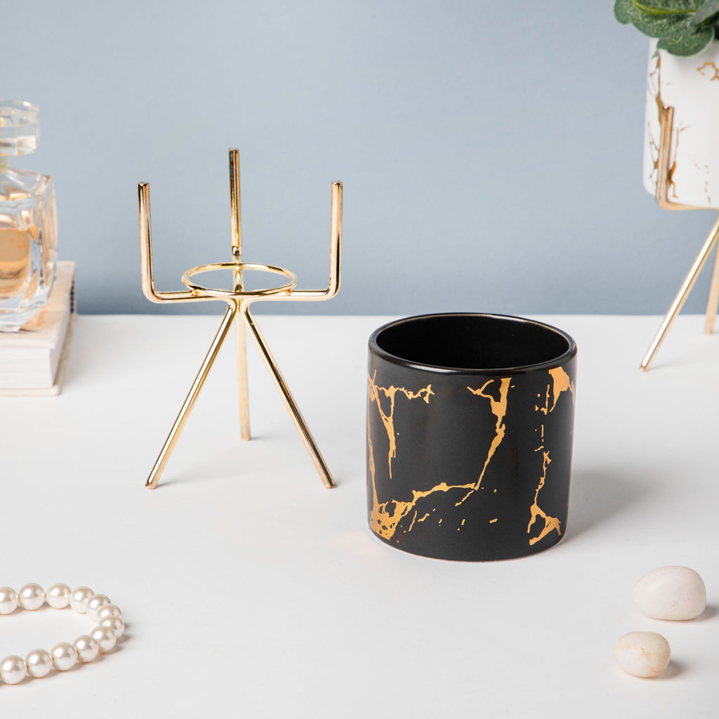 Cacti Frame Marble Ceramic Planter Black