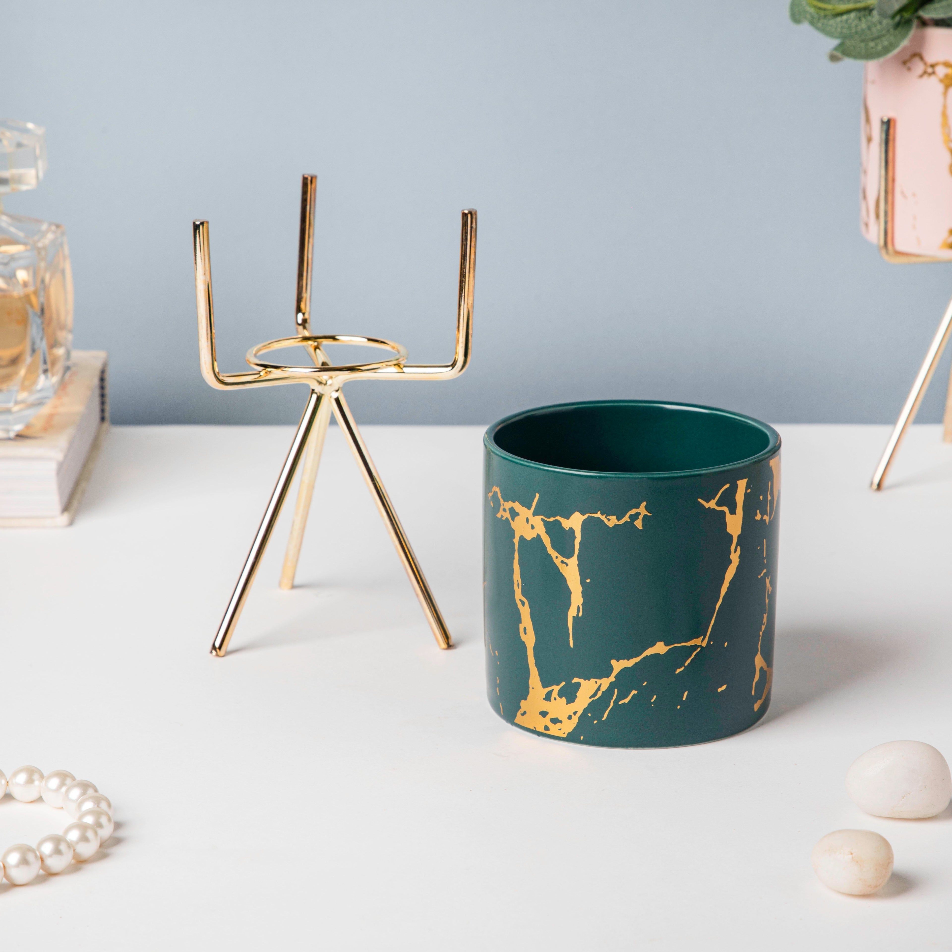 Auric Marble Green Planter with Stand Small