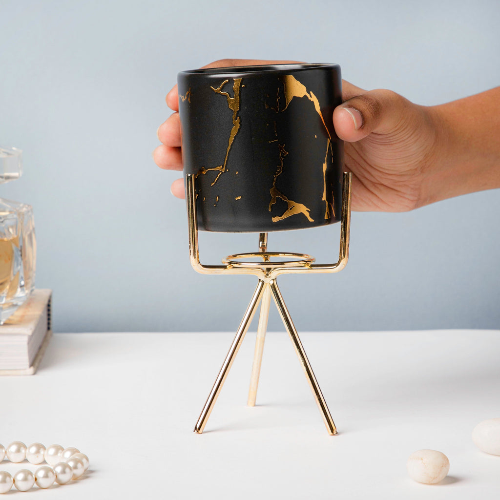Cacti Frame Marble Ceramic Planter Black