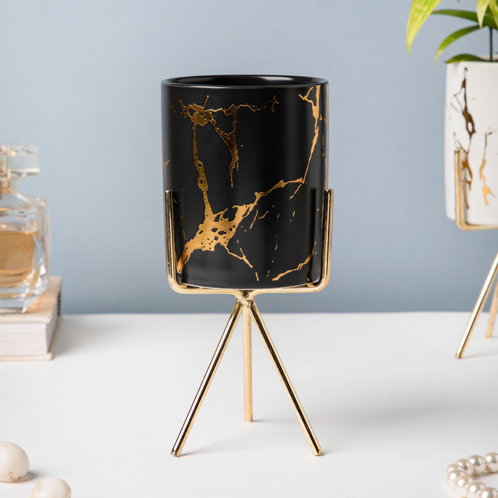 Auric Marble Black Planter with Stand Large