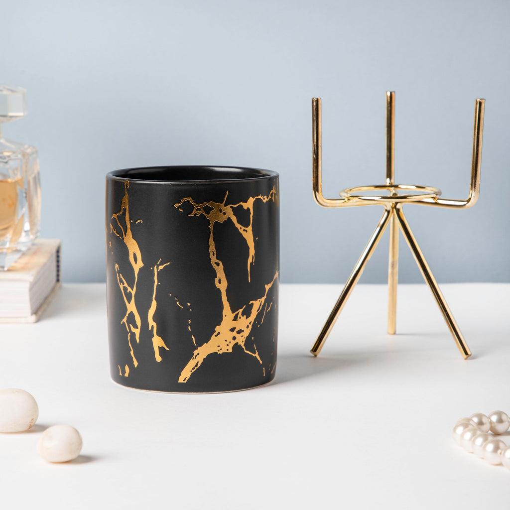 Auric Marble Black Planter with Stand Large