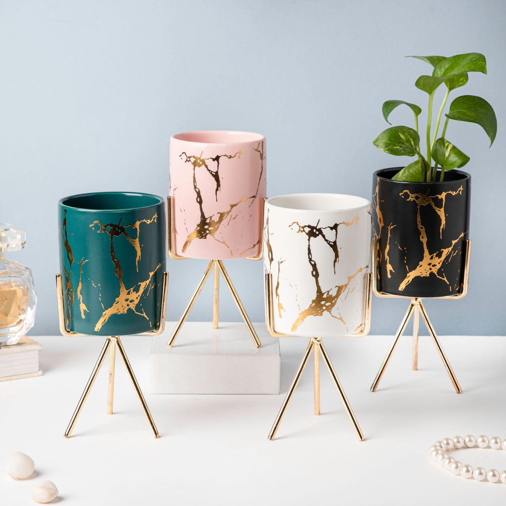 Auric Marble Pink Planter with Stand Large