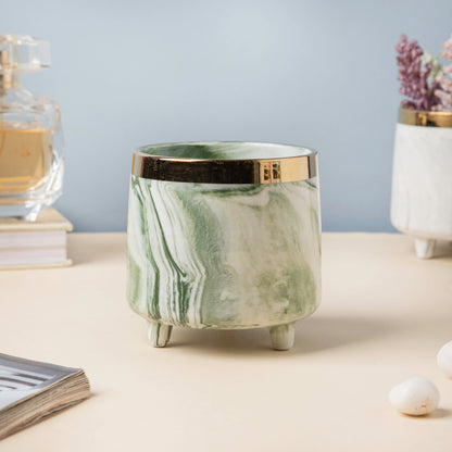 Luxe Ceramic Marble Planter Green With Legs