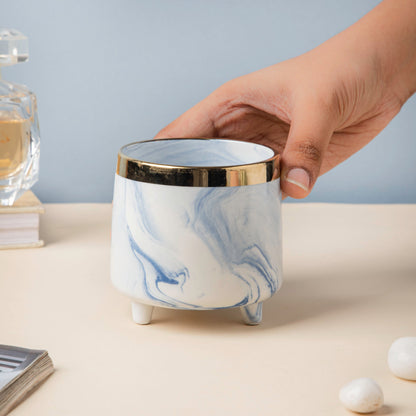 Luxe Ceramic Marble Planter Blue With Legs