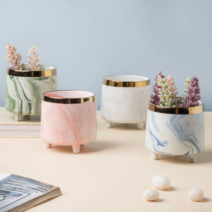 Luxe Ceramic Marble Planter Green With Legs
