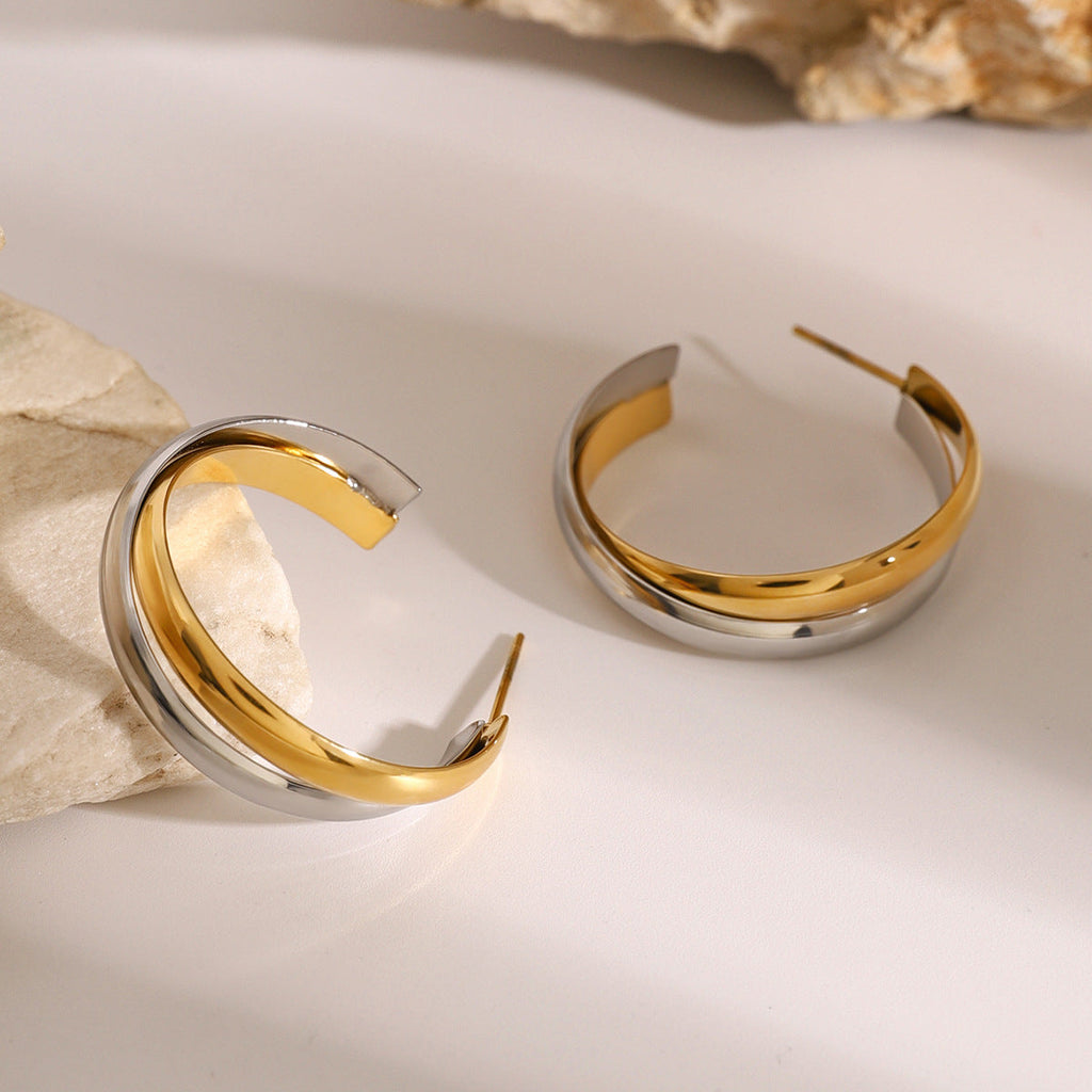 Double Layer C Hoop Earrings