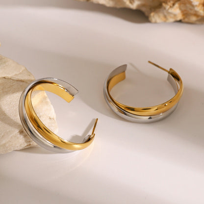 Double Layer C Hoop Earrings