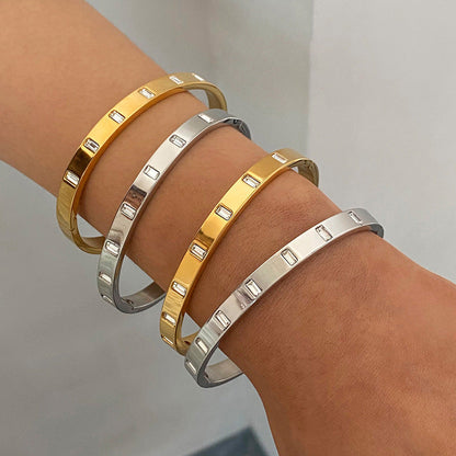 Silver Rectangle Diamond Bangle Bracelet