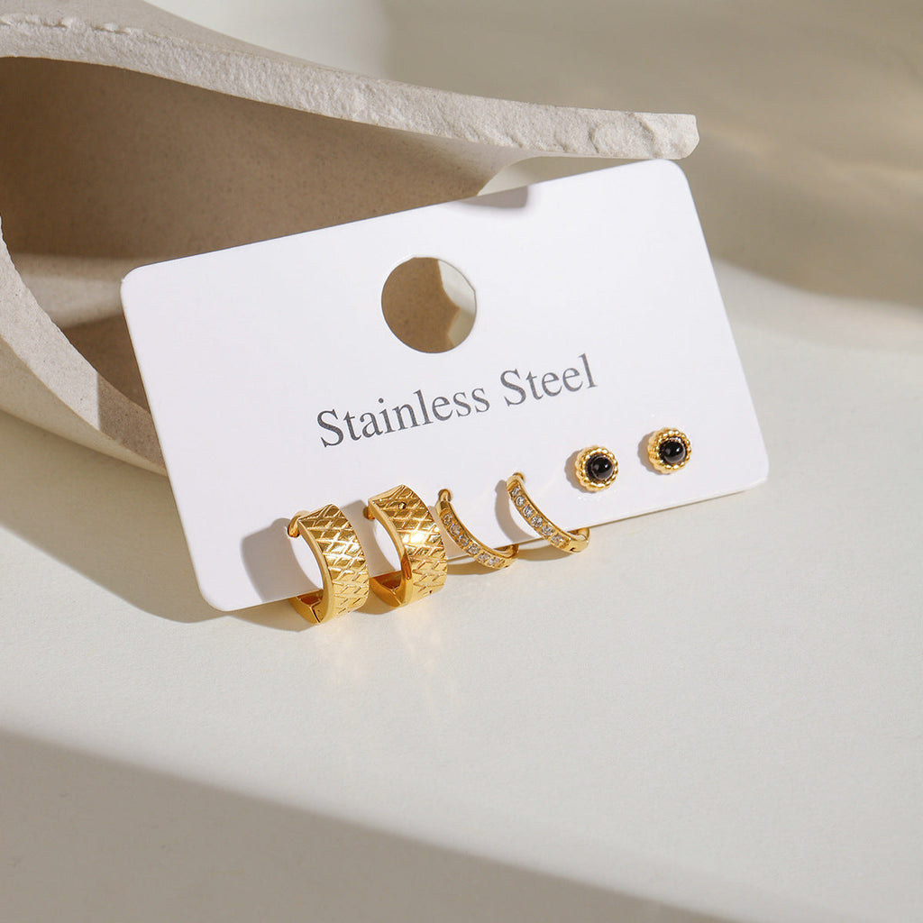 Chic Golden Stud And Hoop Earring Set