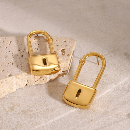 Modern Lock Drop Earrings