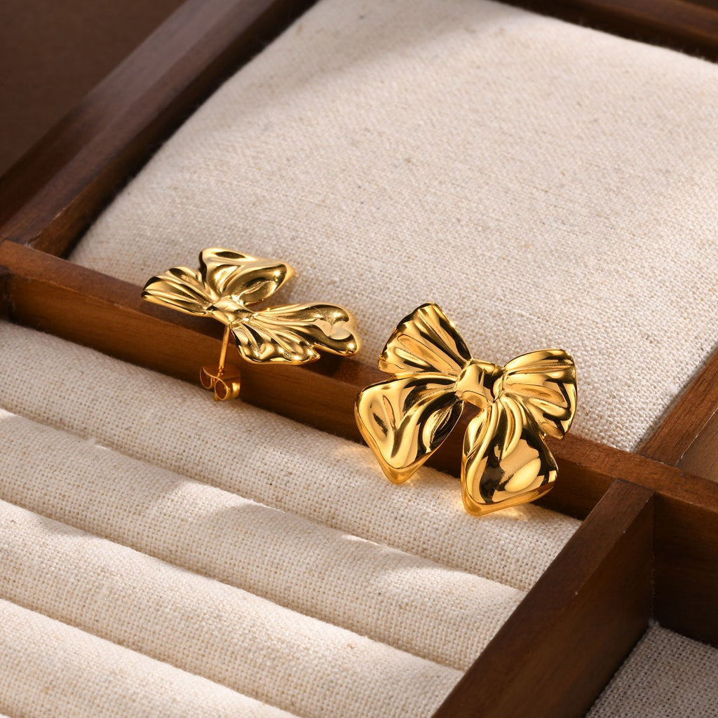 Chic Golden Ribbon Stud Earrings