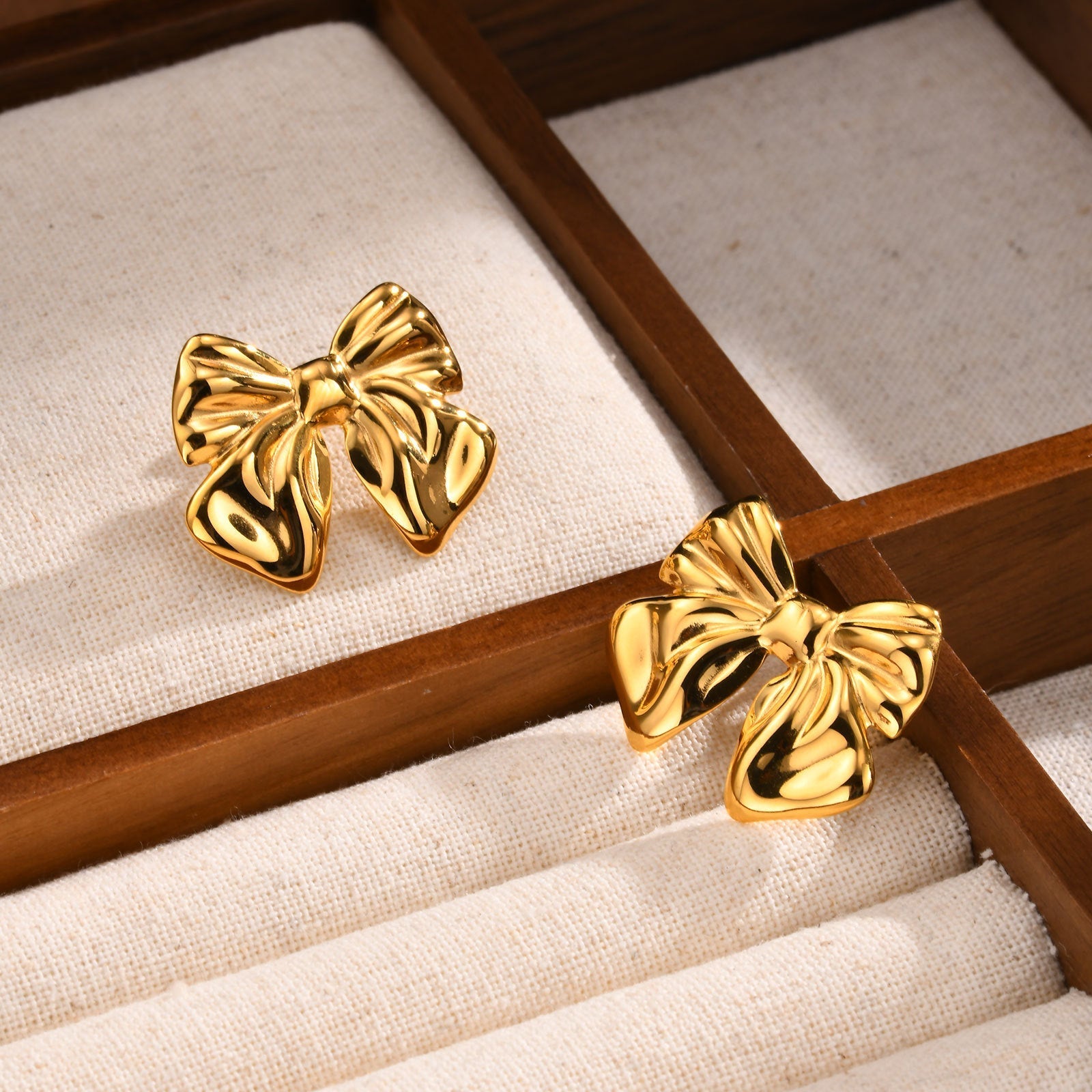 Chic Golden Ribbon Stud Earrings