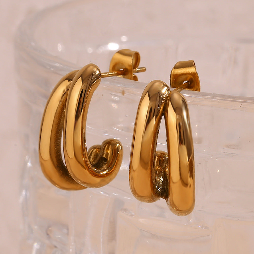 Double Layer Half Stud Earrings